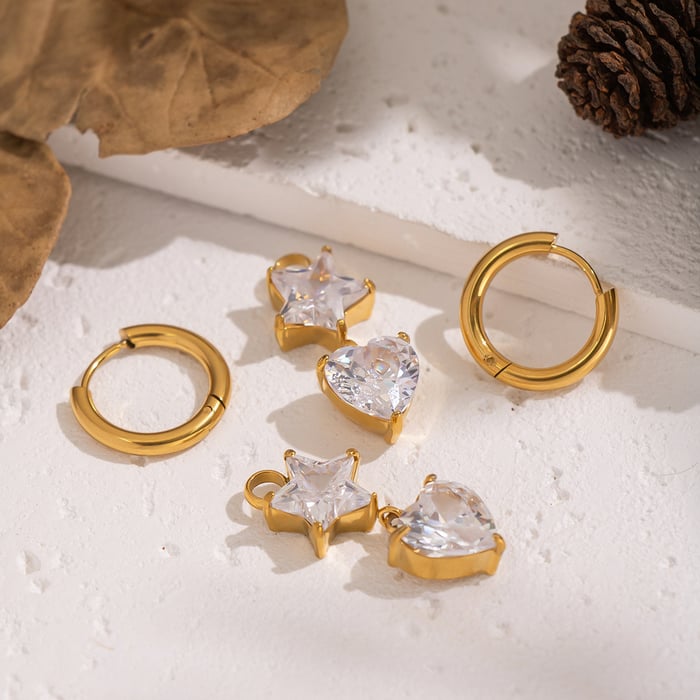 1 Pair Stainless Steel Gold Color Heart Star Zircon Drop Earrings h5Picture4