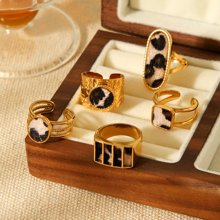 1 Piece Leopard Stainless Steel Gold Color Statement Ring h5Picture4