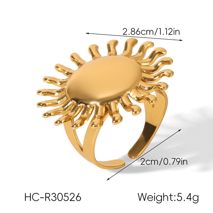 1 Piece Sun Stainless Steel Gold Color Statement Ring h5Picture2