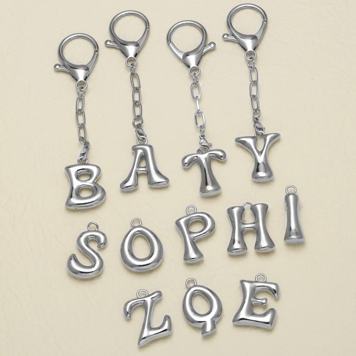 1 Piece Bubble Letter Copper Keychain Picture4