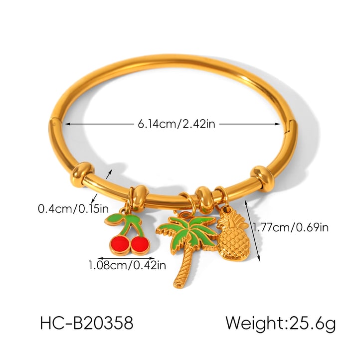 1 Piece Fruit Cherry Stainless Steel Gold Color Bangle h5Picture2