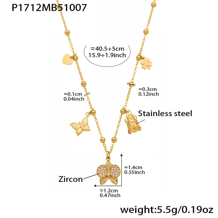 1 Piece Phalaenopsis Stainless Steel Gold Color Women's Pendant Necklaces h5Picture2