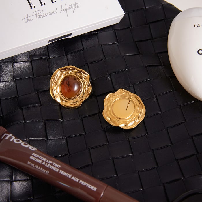 1 Pair Irregular Circle Stainless Steel Gold Color Acrylic Women's Stud Earrings h5Picture5