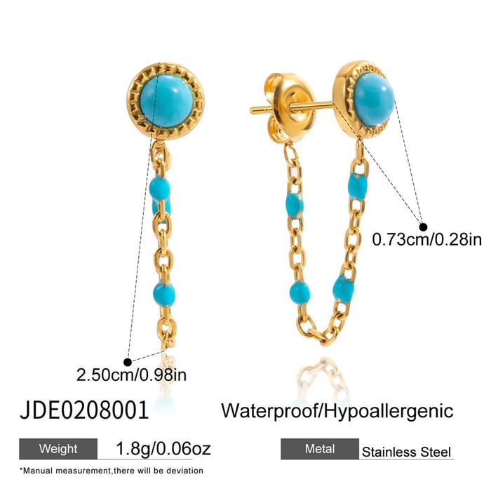 1 Pair Classic Calaite Chain Stainless Steel Gold Color Women's Stud Earrings h5Picture2