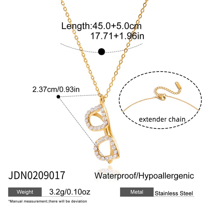 Collier avec pendentif en forme de lunettes moderne en acier inoxydable couleur or et zircon pour femme Image2