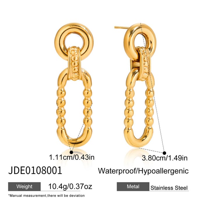 1 Pair Classic Circle Stainless Steel Gold Color Women's Drop Earrings h5Picture2