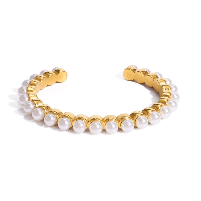 1 Piece Classic Beads Stainless Steel Gold Color Women's Bangles