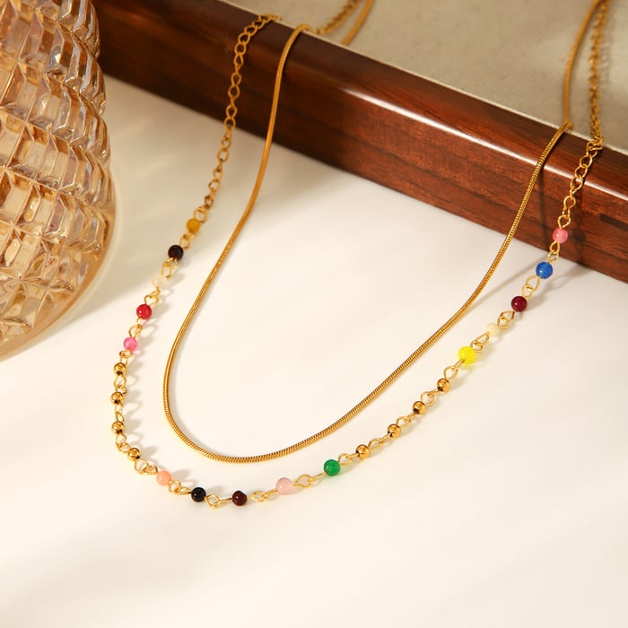 1 Piece Simple Beads Stainless Steel Gold Color Layered Necklace h5Picture4