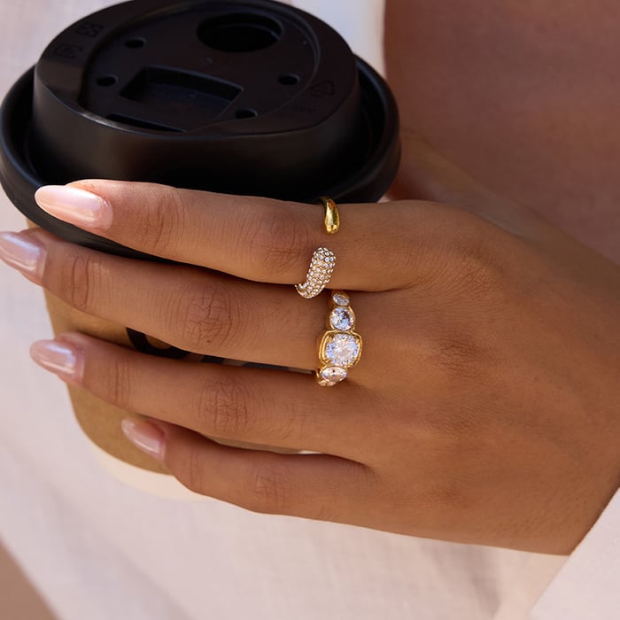 1 Piece Elegant Circle Stainless Steel Gold Color Zircon Women's Gemstone Rings h5Picture4