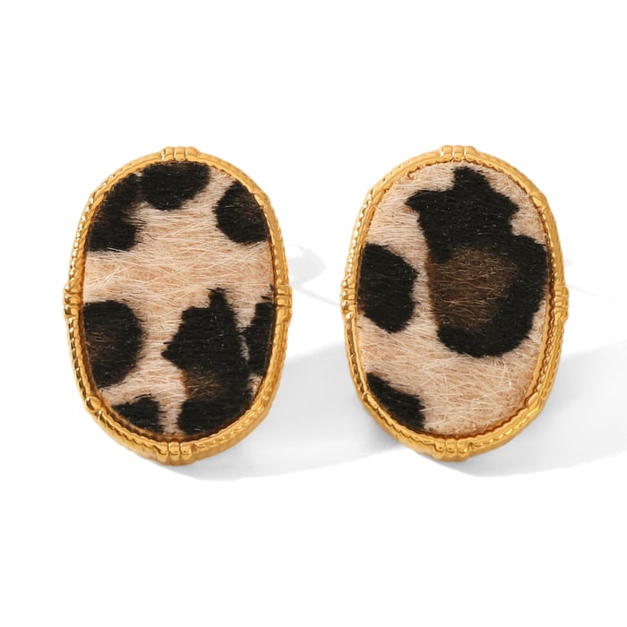 1 Pair Leopard Pattern Stainless Steel Gold Color Stud Earrings