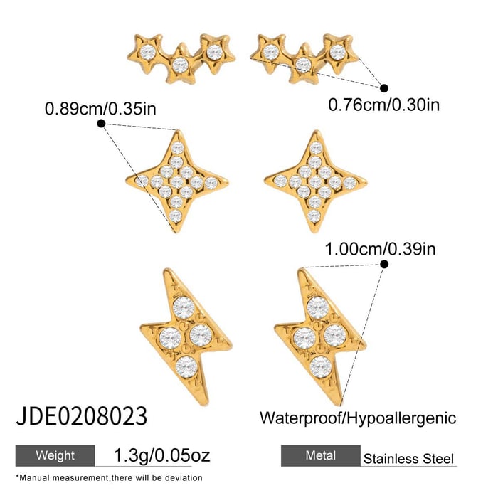 1 Set Classic Star Stainless Steel Gold Color Zircon Women's Earring Sets h5Picture2
