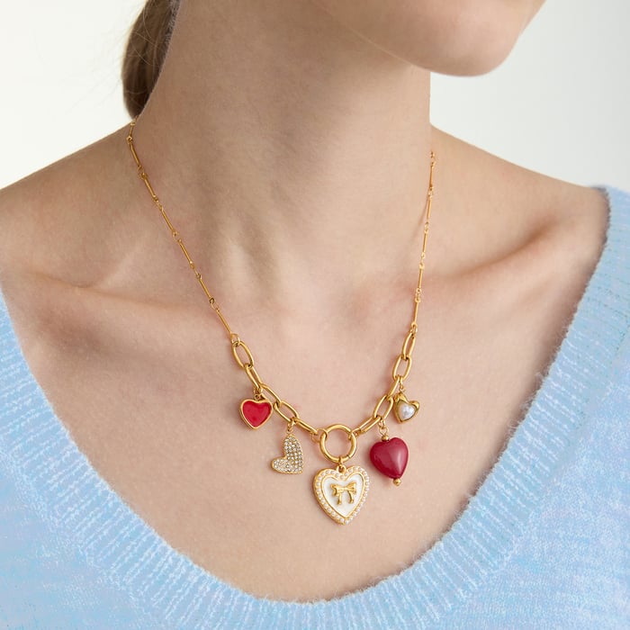 1 Piece Retro Heart Stainless Steel Gold Color Acrylic Women's Pendant Necklaces h5Picture6