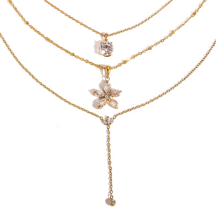 1 Piece Sophisticated Flower Stainless Steel Gold Color Zircon Women's Pendant Necklaces h5Picture6