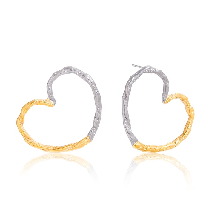 1 Pair Gold&Silver Colors Heart Stainless Steel Women's Stud Earrings