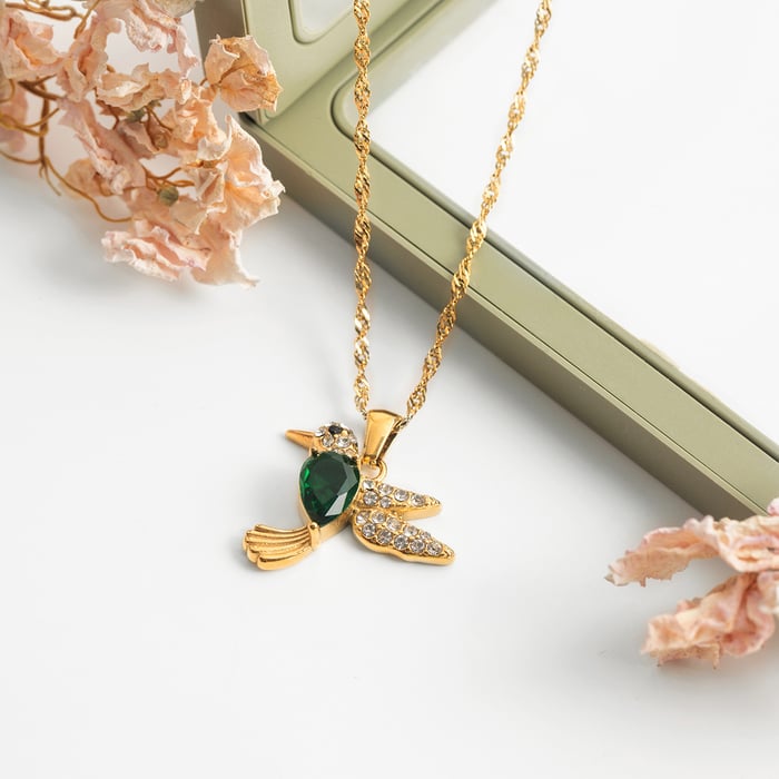 1 Piece Radiant Zircon Birds Stainless Steel Gold Color Women's Pendant Necklaces h5Picture3