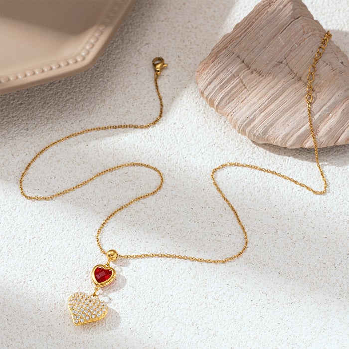 1 Piece Zircon Heart Stainless Steel Gold Color Pendant Necklace h5Picture4