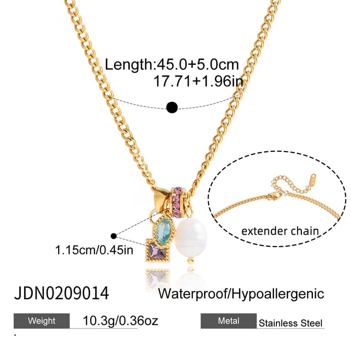 1 Piece Polychrome Rectangle Stainless Steel Gold Color Zircon Women's Pendant Necklaces h5Picture2