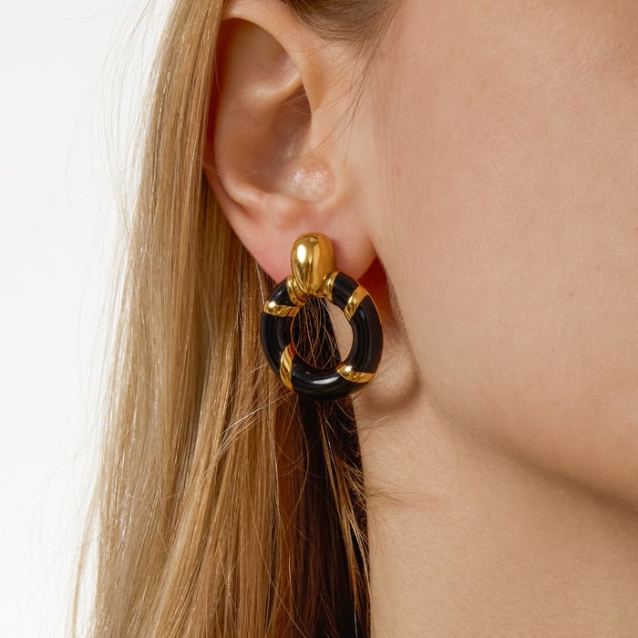 1 Pair Vintage Circle Stainless Steel Gold Color Women's Stud Earrings h5Picture3