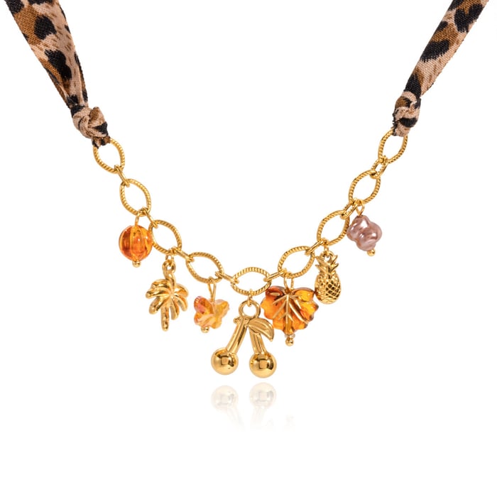 1 Piece Retro Cherry Stainless Steel Gold Color Acrylic Women's Pendant Necklaces