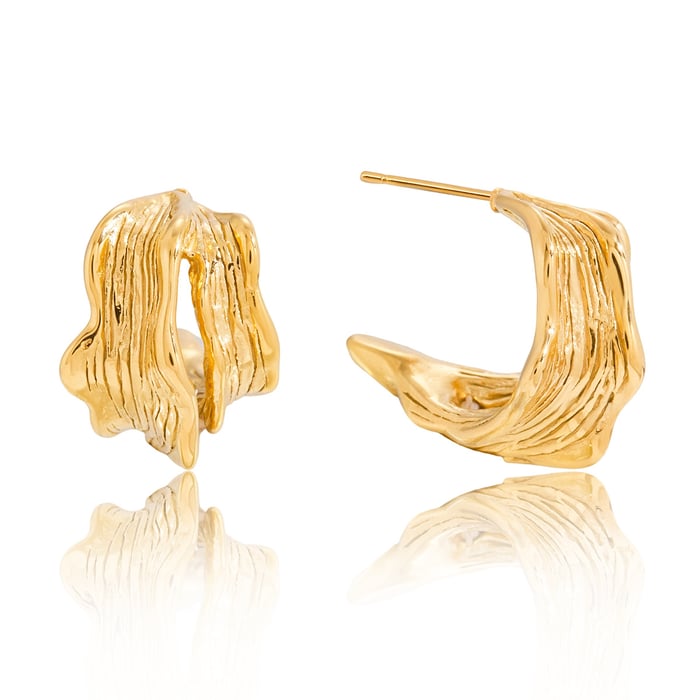 1 Pair Irregular Hammer Pattern Stainless Steel Gold Color Women's Hoop Earrings