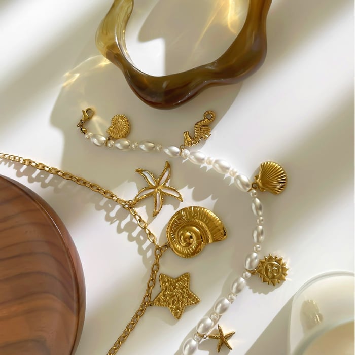 Stainless Steel Gold Color Acrylic Bracelet Set h5Picture5