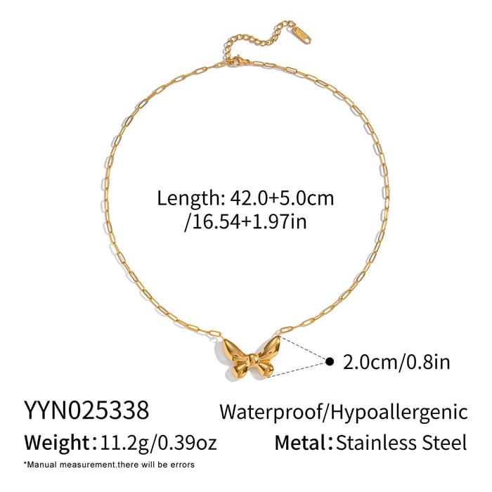 1 Piece Butterfly Stainless Steel Gold Color Pendant Necklace