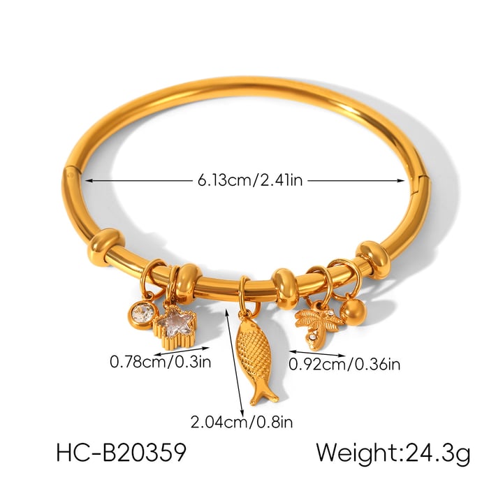 1 Piece Stainless Steel Gold Color Fish Pendant Bangle Picture2