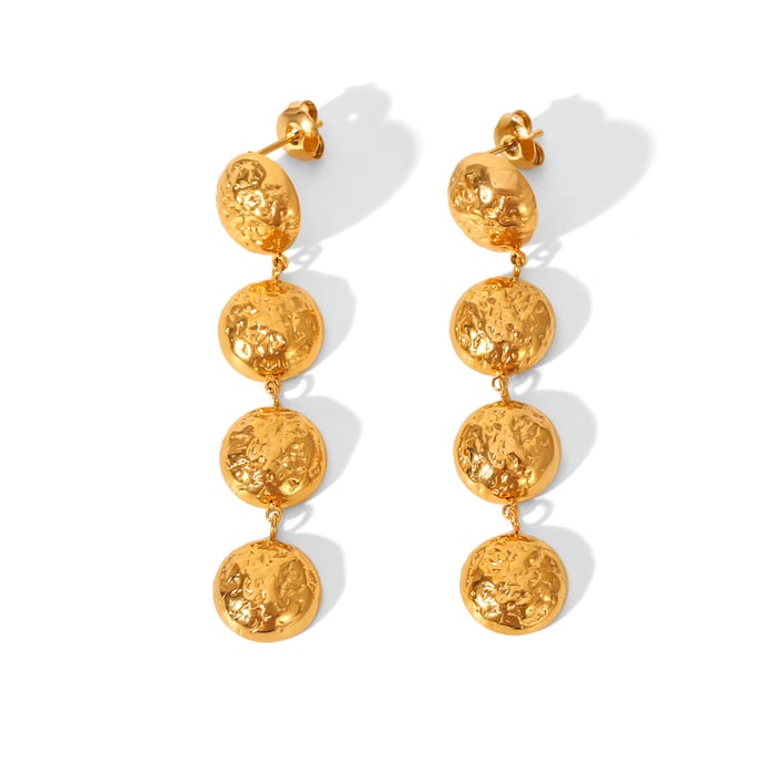 1 Pair Hammer Pattern Spherical Tassel Stainless Steel Gold Color Dangle Earrings
