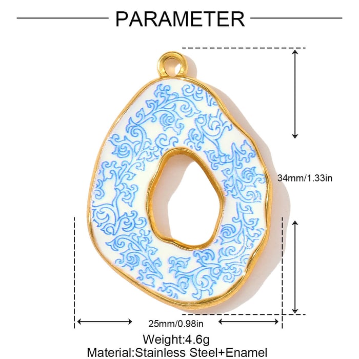 1 Piece Blue&White Porcelain Pattern Stainless Steel Women's Pendants h5Picture2