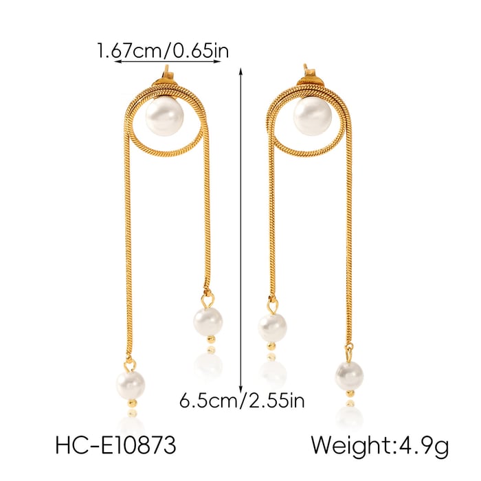 1 Pair Tassel Stainless Steel Gold Color Pearl Dangle Earrings h5Picture2