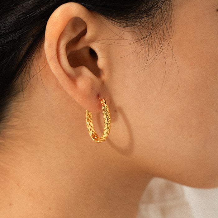 1 Pair C-shape Stainless Steel Gold Color Hoop Earrings h5Picture4