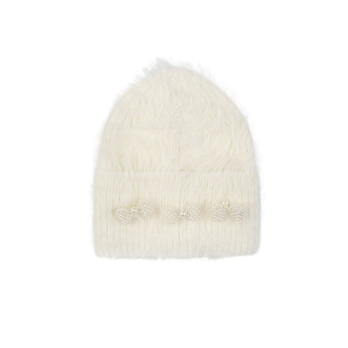 1 bonnet tricoté en peluche en nylon avec nœud papillon