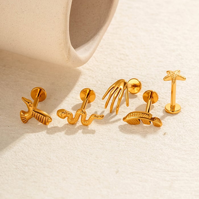 1 Stück Blattform Titanlegierung Gold Farbe Zirkon Piercing Ohrring h5Bild3