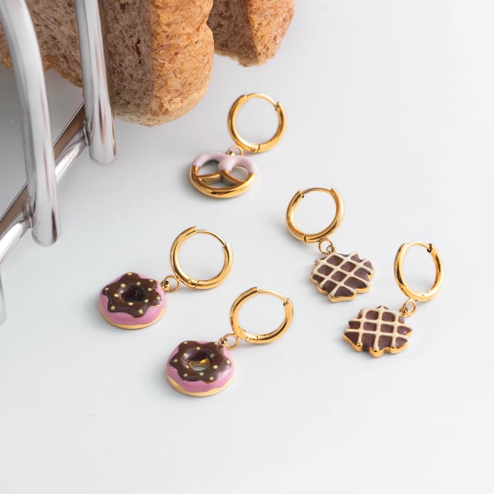 1 Pair Delicate Bread Stainless Steel Gold Color Women's Drop Earrings h5Picture3