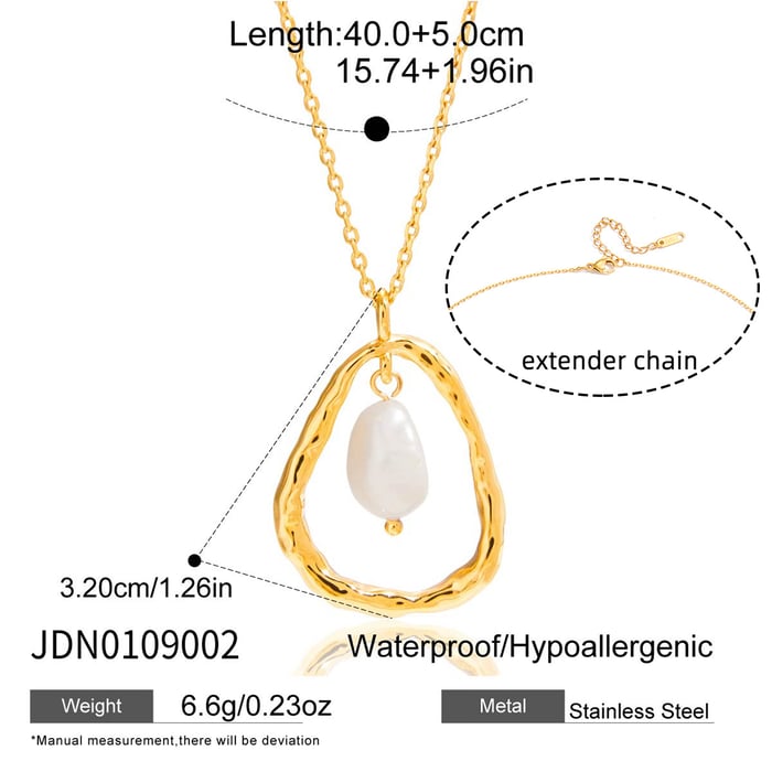 1 Piece Romantic Droplet Stainless Steel Gold Color Pearl Women's Pendant Necklaces h5Picture2