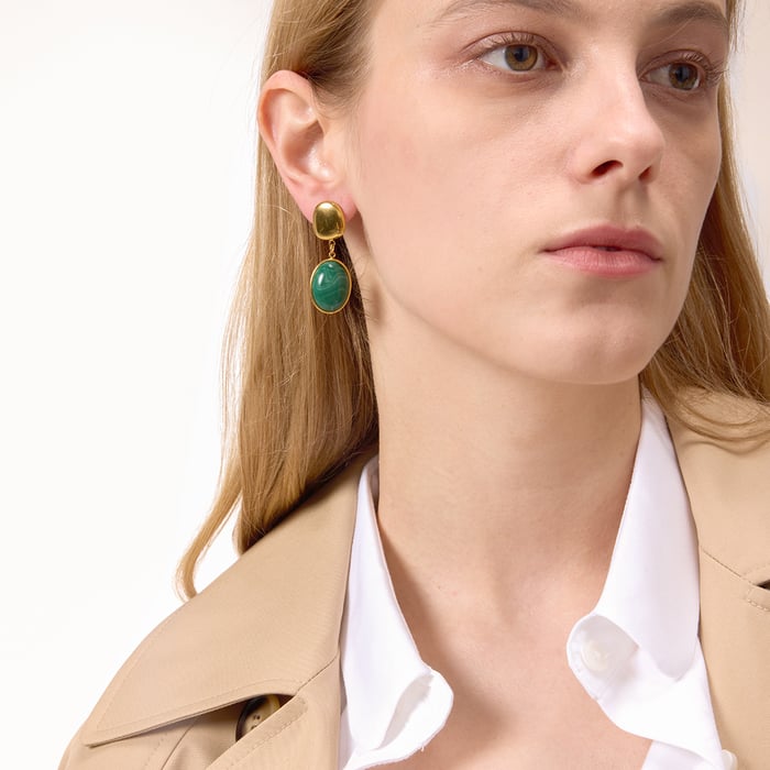 1 Pair Retro Green Circle Stainless Steel Gold Color Acrylic Women's Drop Earrings h5Picture4