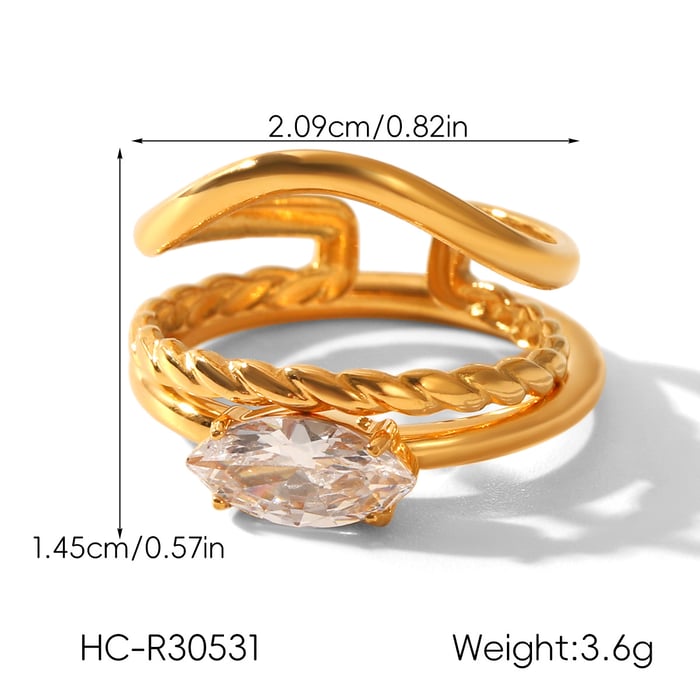 1 Piece Stainless Steel Gold Color Zircon Gemstone Ring h5Picture2