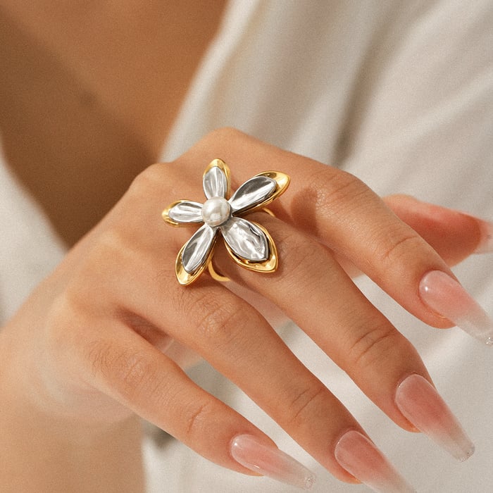 1 Pair Statement Flower Stainless Steel Mixes Color Ring h5Picture4