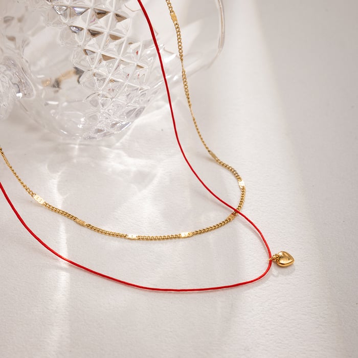 Collier multicouches en acier inoxydable doré pour femme, motif cœur romantique, 1 pièce Image6