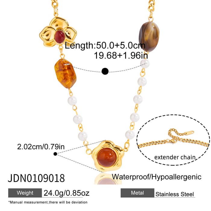 1 Piece Retro Flower Stainless Steel Gold Color Acrylic Women's Pendant Necklaces h5Picture2