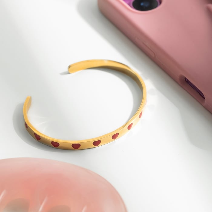 1 stuk romantische rode hart roestvrij staal goudkleurige dames manchet armbanden h5Afbeelding6