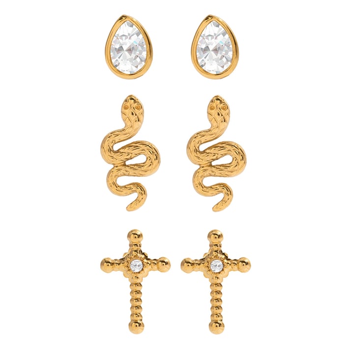 1 Set Luxurious Series Snake Stainless Steel Gold Color Women's Earring Sets