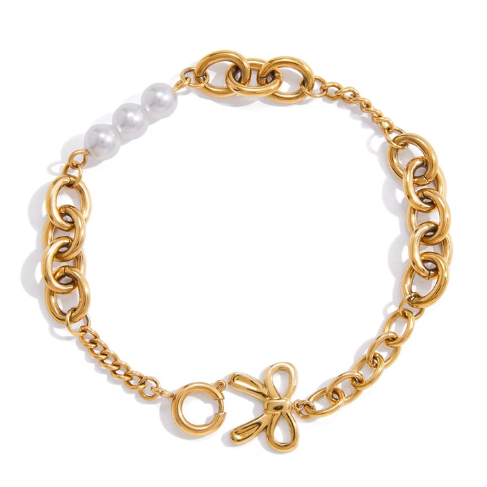 1 stuk romantische strikknoop roestvrij staal goudkleurige dames bedelarmbanden