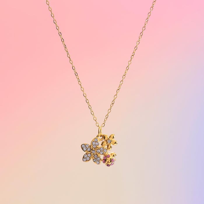 Collier avec pendentif en forme de fleur exquise en acier inoxydable pour femme, 1 pièce Image3