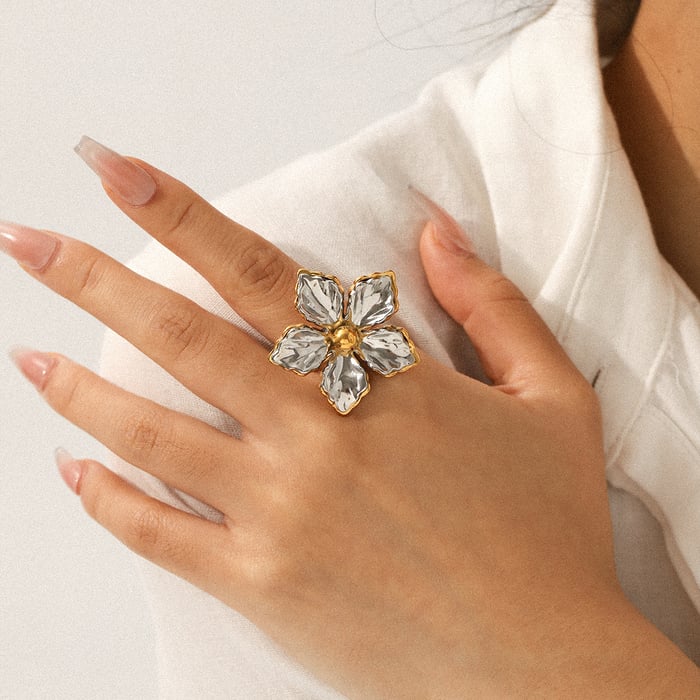 1 Pair Statement Flower Stainless Steel Mixes Color Ring h5Picture3