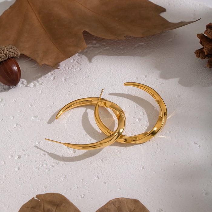 1 Pair Casual Circle Stainless Steel Gold Color Hoop Earrings h5Picture4