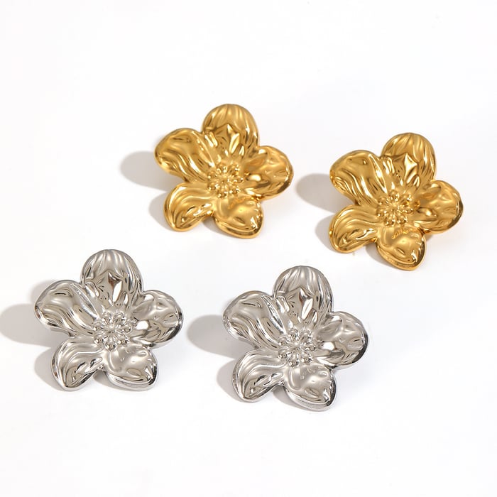 1 Pair Flower Stainless Steel Gold Color Stud Earrings h5Picture3