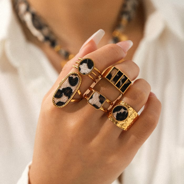1 Piece Leopard Stainless Steel Gold Color Statement Ring h5Picture3