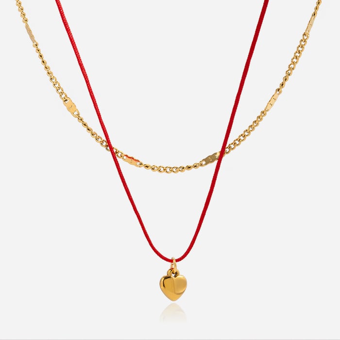 Collier multicouches en acier inoxydable doré pour femme, motif cœur romantique, 1 pièce 
