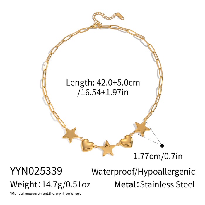 1 Piece Heart Star Stainless Steel Gold Color Pendant Necklace